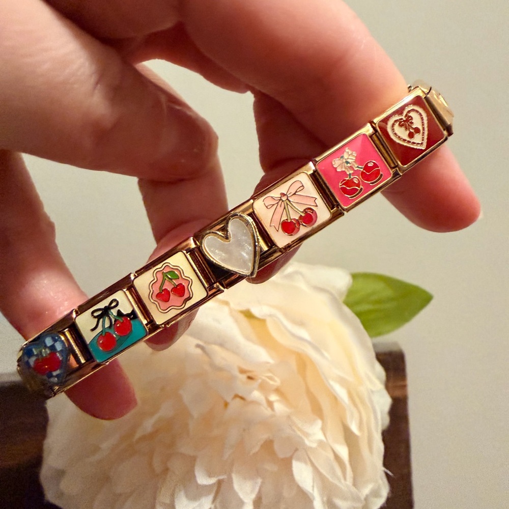 Juicy Cherry & Heart Italian Charm Bracelet